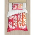 thumbnail image 3 of 50th Birthday Duvet Cover Set, Vibrant Backdrop Font Floral Swirls and Stars Art Print, Decorative 3 Piece Bedding Set with 2 Pillow Shams, King Size, Pink Orange White, by Ambesonne, 3 of 3