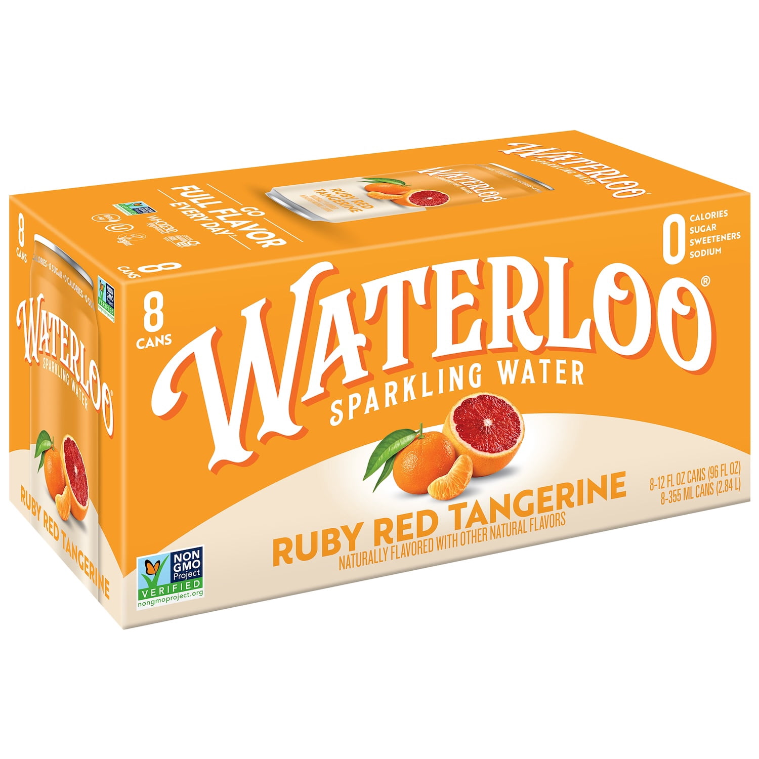 (3 pack) Waterloo Sparkling Water, Ruby Red Tangerine, 12 fl oz, 8 pack cans