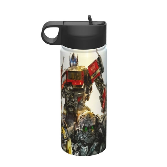 Transformers Rise Of Kids Insulated Water Bottle With Straw - 18 Oz Stainless Steel Double Wall Vacuum Cup, Leakproof, Bpa Free, Suitable For Boys And Girls