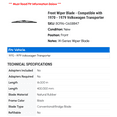 thumbnail image 2 of Front Wiper Blade - Compatible with 1970 - 1979 Volkswagen Transporter 1971 1972 1973 1974 1975 1976 1977 1978, 2 of 2