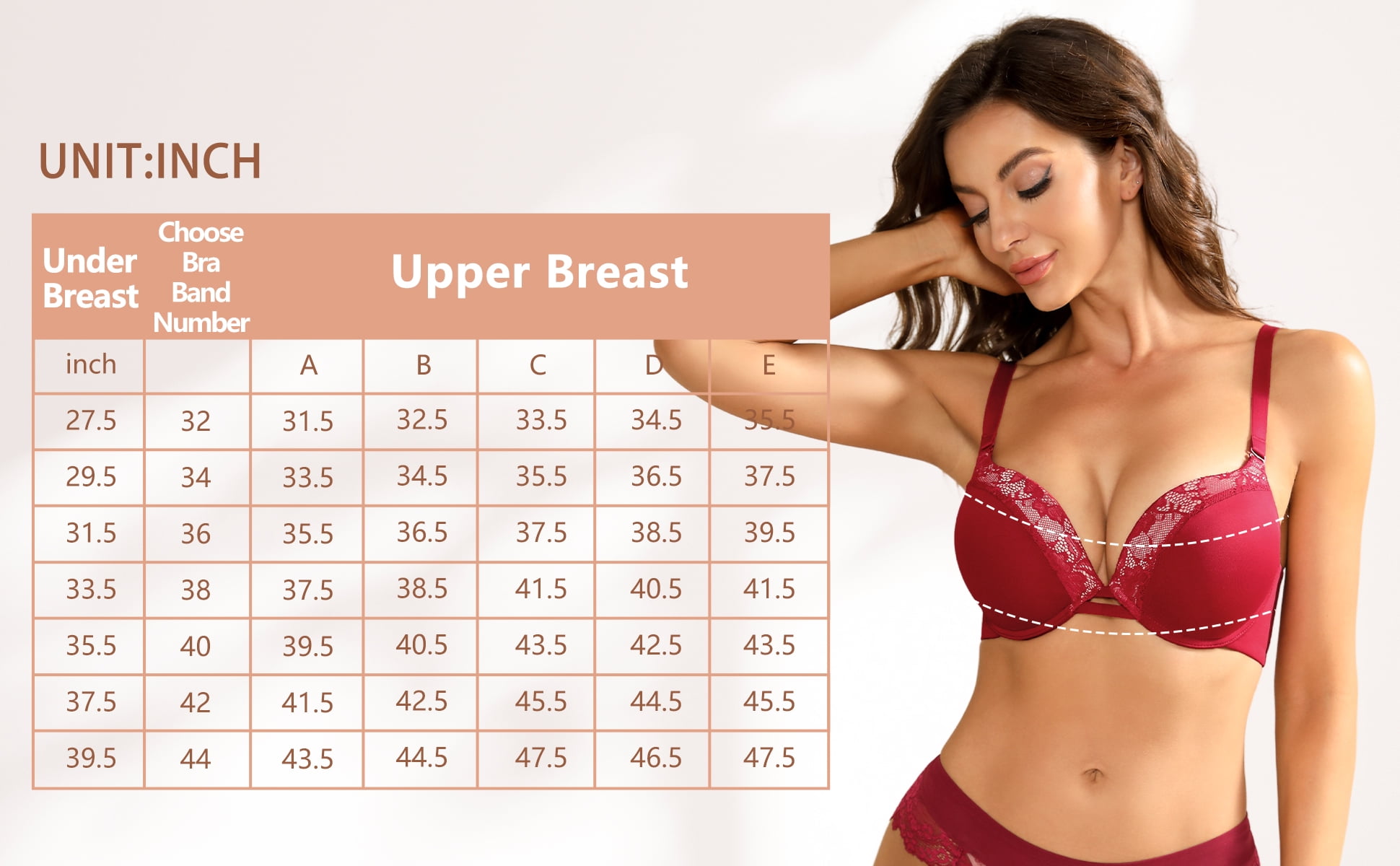 YANDW Push-up Padded Bras for Women Plunged Underwire Support Bra Add One Cups, Red 34D