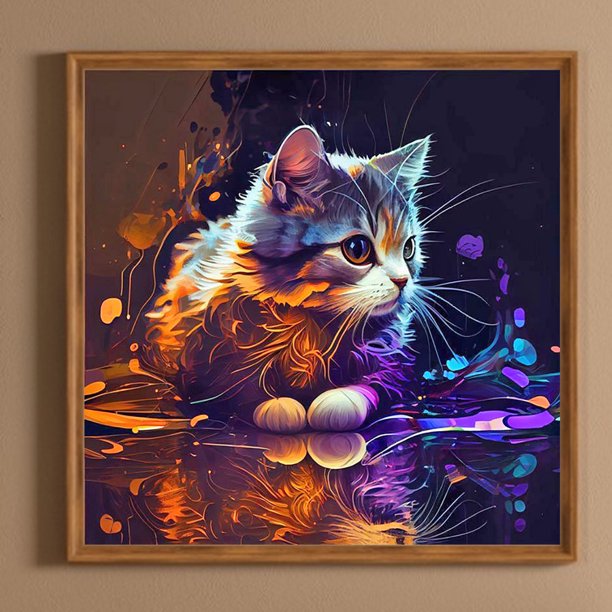 Cuadros Decorativos 5D bricolaje taladro redondo completo diamante pintura gato Kit arte decoración del hogar (A6806) Wdftyju embutido en tela