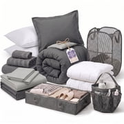 Virtu Back to College Dorm Room Essentials, Twin XL Comforter Sets, Dorm Bedding, Twin Xl Bed In a Bag with All Dorm Accessories and Bedding, Grey