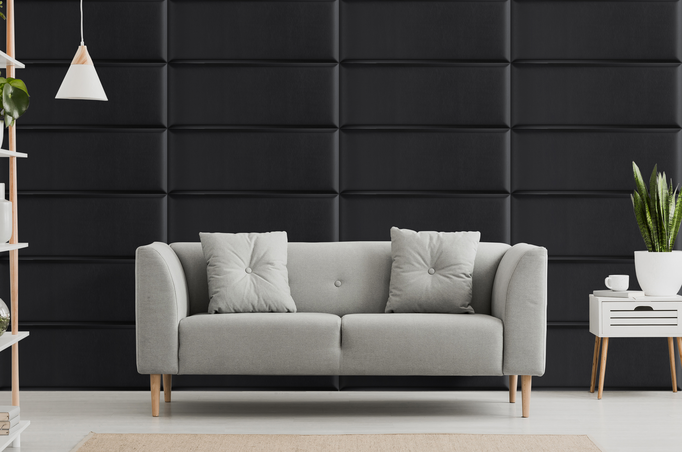 Boyd Sleep Customizable Upholstered Wall Decor Panels, Black Faux Leather, Set of 4