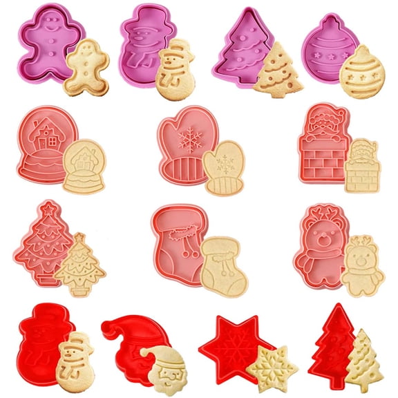 Christmas Cookie Cutter Embossing Mold Fondant Stampers Set with Christmas Tree, Santa Claus, Snowflake, Snowman 14 Pack 3D Plunger Cutter Dough Biscuit Baking Tools