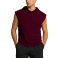 thumbnail image 2 of Hooded Tank Top for Men Sleeveless Drawstring Hooded Tank Tops Workout Loose Fit Gym Training Bodybuilding Muscle Shirts T Shirt,Red 3XL, 2 of 6