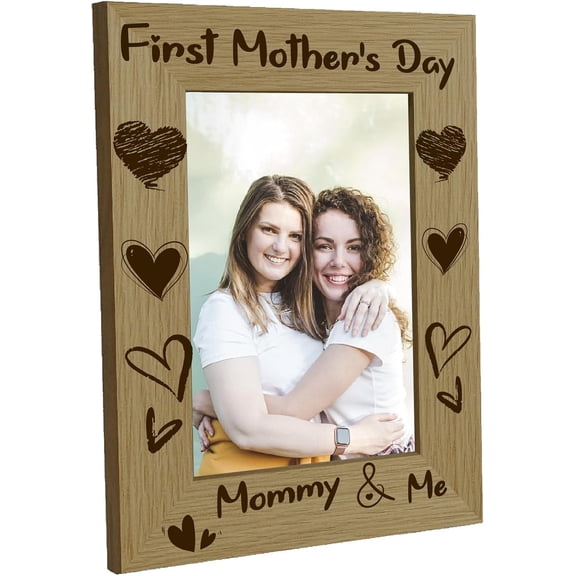 First Mother's Day Picture Frame Wood Photo Frames Engraved Display Wooden Tabletop for Hanging Wall Gallery Birthday Christmas Home First Time Mom Gifts Decor 4 x 6 Inch—Mommy Me for DIY