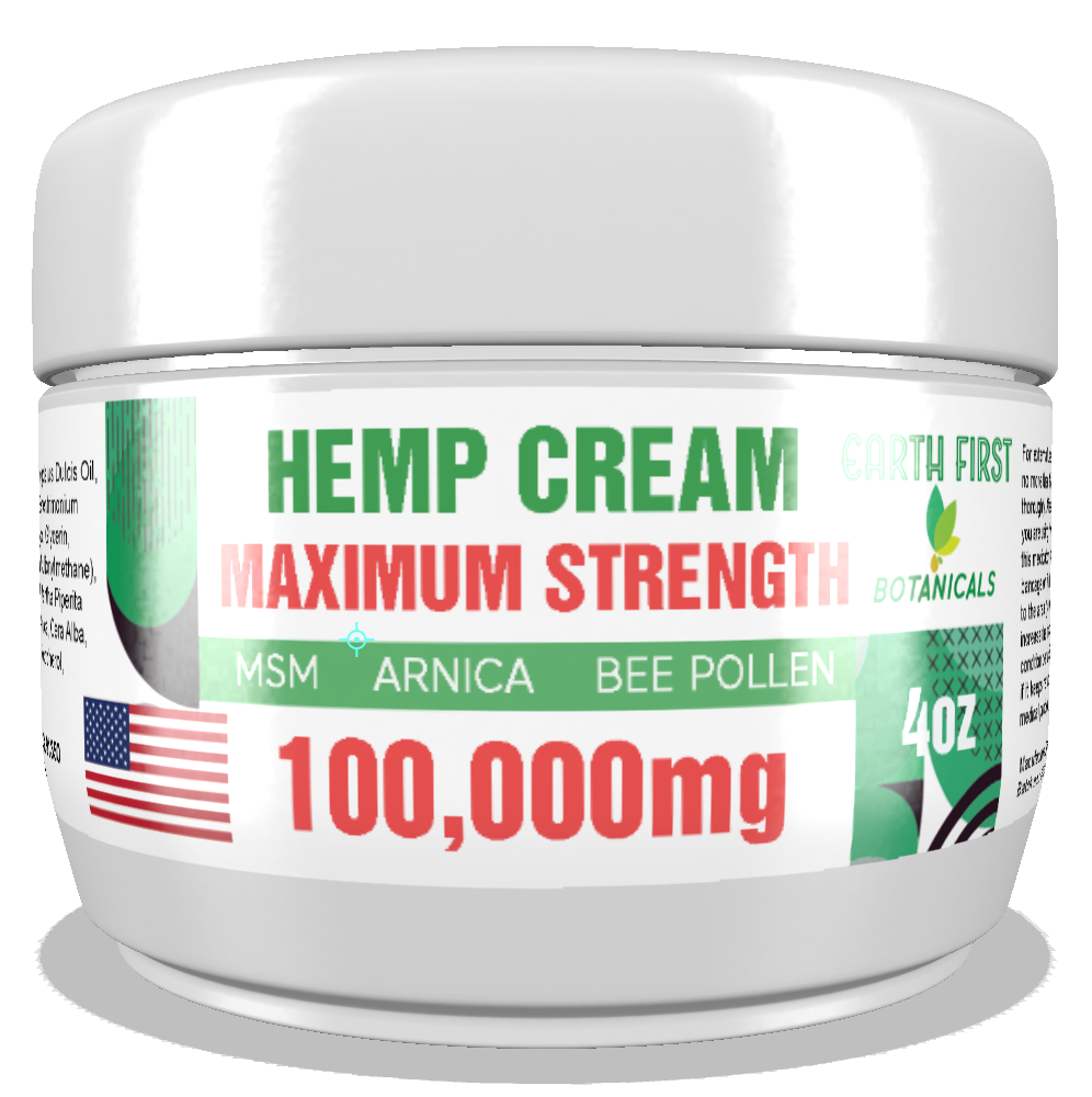 Hemp Oil Pain Relief Cream, MSM Arnica, USDA Organic Grown and Made in USA