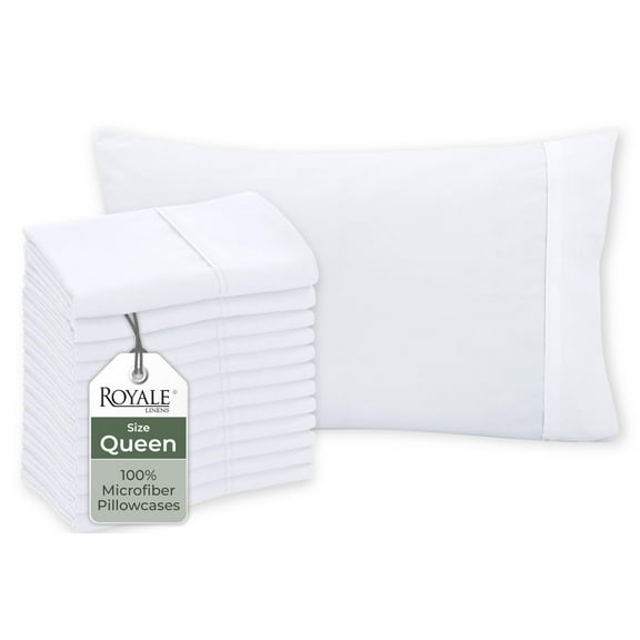 Royale Linens White Pillowcase Set of 12 - Queen 20"x30" Bed Pillow Cover - 1800 Brushed Microfiber - Wrinkle & Fade Resistant - Bulk Pillow Cases - Hotel Quality Pillowcase 12 Pack (Queen, White)