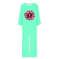 thumbnail image 4 of Puntoco Traje De Pantalón Y Manga Larga Con Cuello Redondo Y Estampado De Cáncer De Mama Para Mujer, Color Verde Menta, L, 4 of 4
