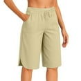 thumbnail image 2 of WTOBBY Women's Summer Casual Solid Color Cotton-Like Elastic Waist Culottes Bermuda Shorts with Pockets, Loose-Fit Design for Warm Weather Comfort and Fashionable Style,Khaki S, 2 of 4