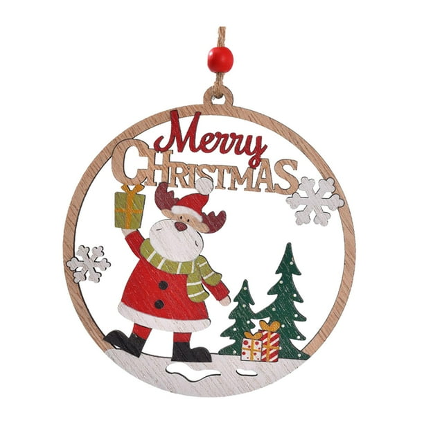 Colgante de madera navideño, adorno colgante para árbol de Navidad, elegante decoración navideña. Alce Papá Noel