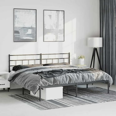 vidaXL Black Metal King Bed Frame with Headboard, Heavy-Duty, Under-Bed Storage, No Mattress