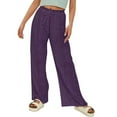thumbnail image 4 of WIZUTIZ Womens Casual Pants Soft Leisure Baggy Wide Leg Pants Elastic Spandex High Rise 7/8 Length Trousers Solid Drawstring with Pockets Dress Pants for Ladies Cycling Swimming Pool Purple, 4 of 5