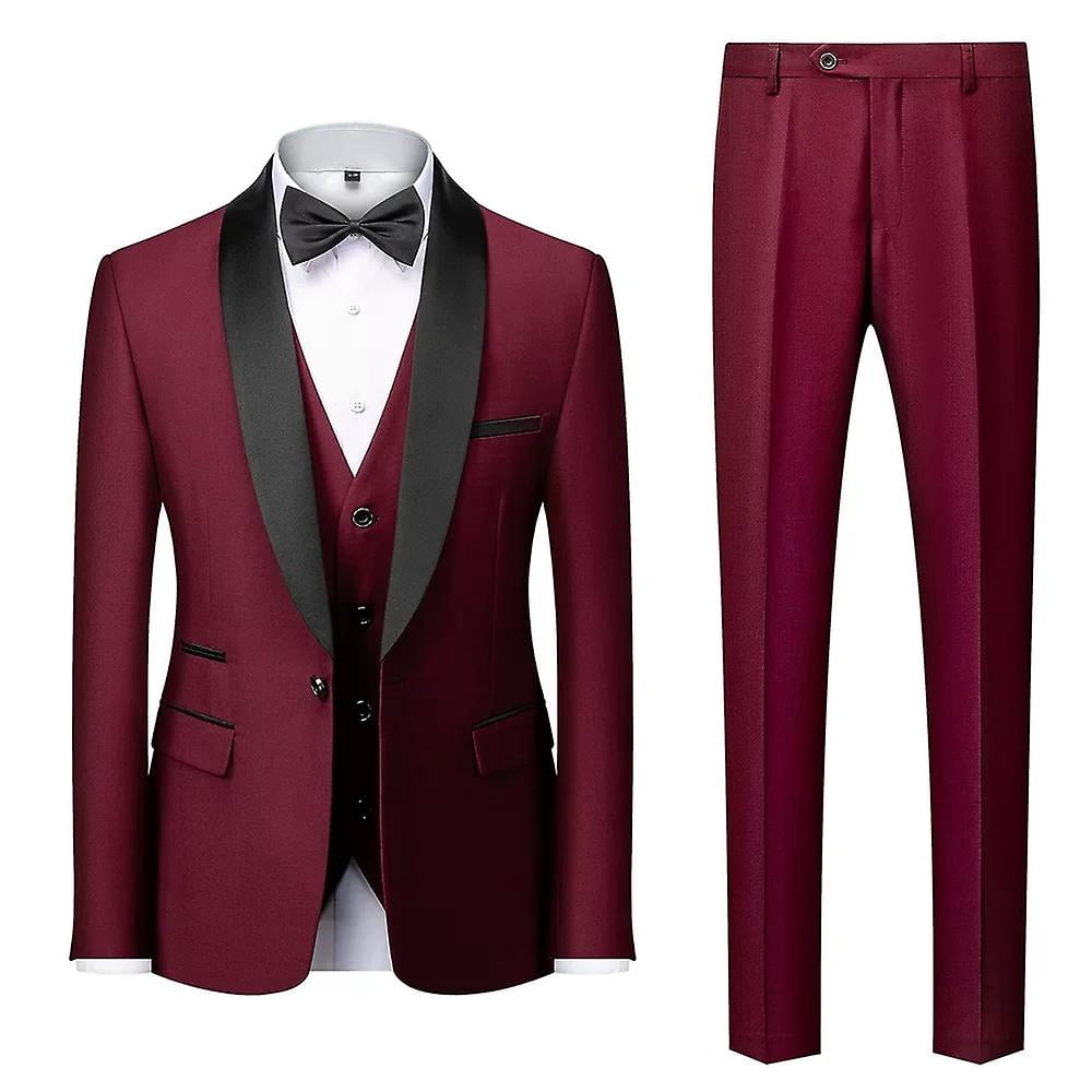 Ensemble de Costume 3 Pcs pour Hommes, Veste de Dîner Premium avec Col à Revers et Boutons