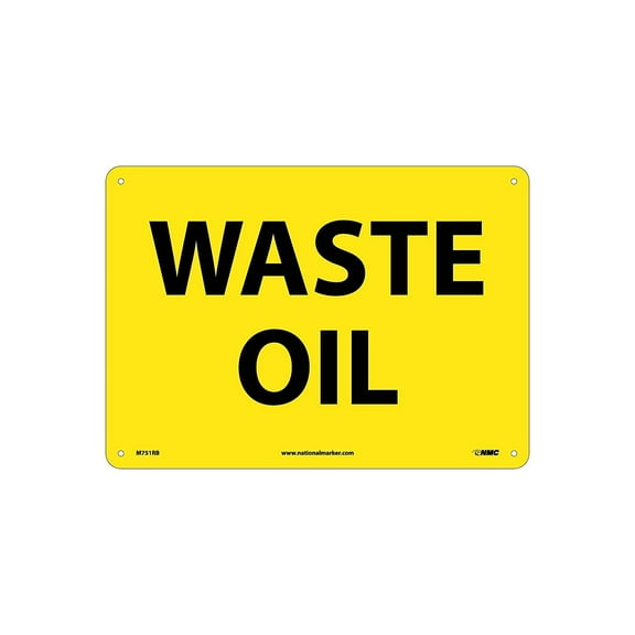 NMC M751RB Hazardous Materials Sign, Legend "WASTE OIL", 14" Length x 10" Height, Rigid Polystyrene Plastic, Black on Yellow