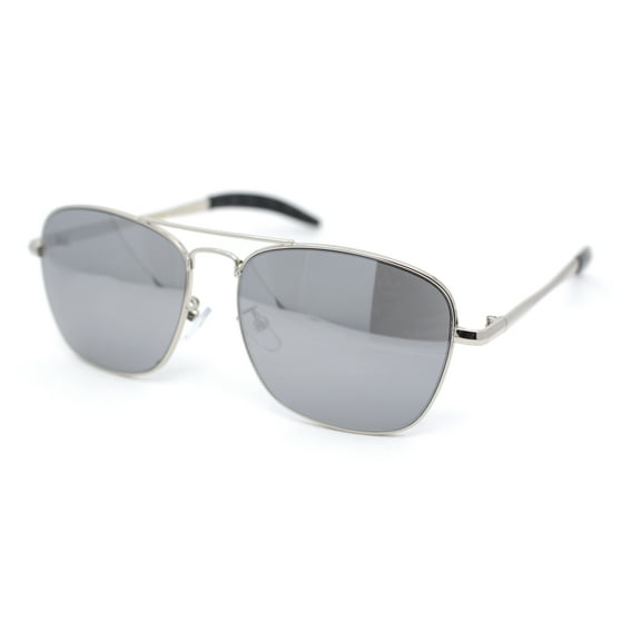 Mens Classic Rectangle Officer Air Force Pilot Metal Sunglasses Silver Mirror