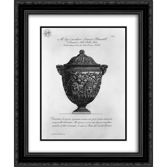 Giovanni Battista Piranesi 2x Matted 20x24 Black Ornate Framed Art Print 'Ancient marble vase decorated with twisted stems of ivy, birds and scenic masks scherzanti'