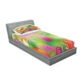 thumbnail image 2 of Ambesonne Modern Fitted Sheet & Pillow Sham Set, Tulips Urban Graphic, Twinxl, Pink Green, 2 of 2
