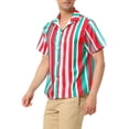 thumbnail image 4 of INSPIRE CHIC Men's Shirts Summer Striped Button Short Sleeve Beach Shirts M Red Green, 4 of 6