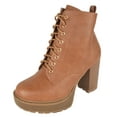 thumbnail image 2 of Top Moda Women High Heel Combat Army Style Boots Lace Up Side Zipper Lug Platform Sole Booties Light Brown Tan 6, 2 of 4
