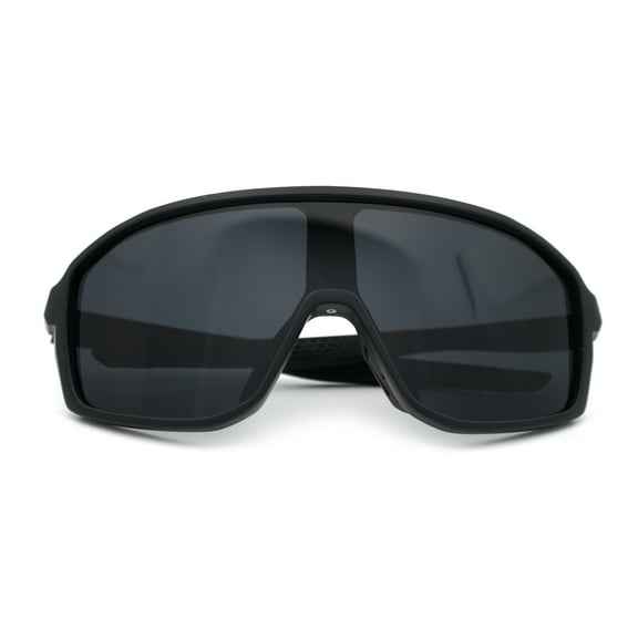 Mens Geometric Oversized Shield Sport Plastic Wrap Riding Sunglasses Matte Black - Black