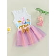 thumbnail image 3 of hirigin 2Pcs Little Girls Outfit, Toddlers Letter Crown Printing Sleeveless Round Collar Vest Tops + Bow Short Mesh Bubble Skirt Set, 3 of 9
