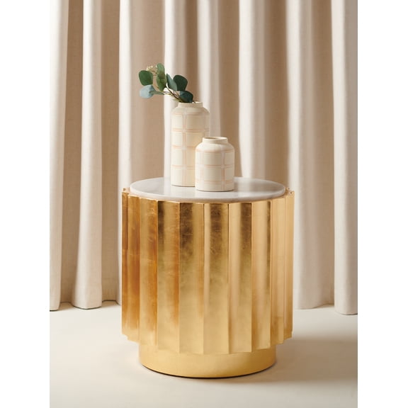 Safavieh Couture Elodie Glam Mdf and Marble Round End Table, Gold/White