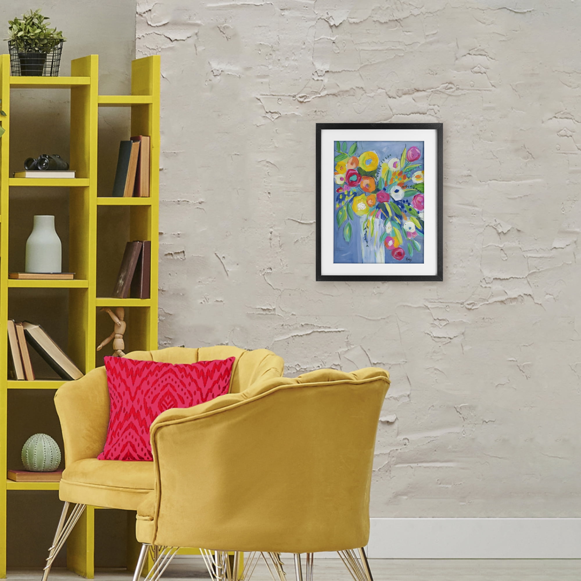 Stupell Industries Cheerful Blossom Energy Black Framed Print Under Glass, design by Krinlox