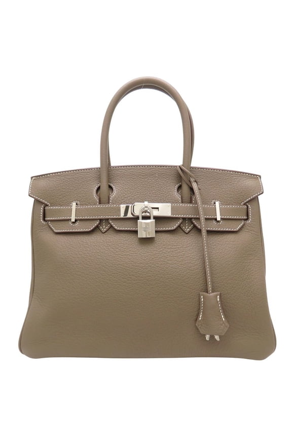 Pre-Owned HERMES Birkin 30 Handbag, M stamp, 2009, Togo leather, Etoupe color, Silver...