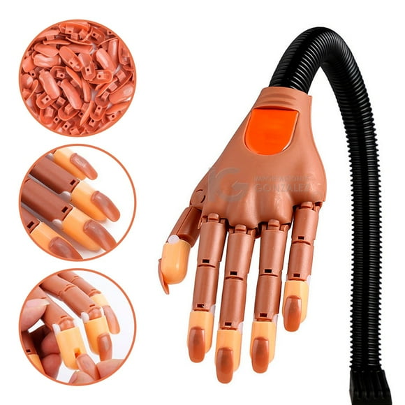 Mano Práctica Para Aplicación De Uñas Profesional Con 100 Tips Y Base Sujetadora De Mesa Belié Hand Trainer