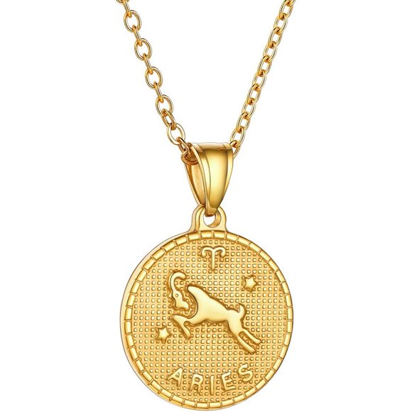 shiyou-GoldChic Jewelry Gold Zodiac Coin Necklace for Women Men, Constellation Horoscope Astrology Pendant Necklaces Lucky Jewelry