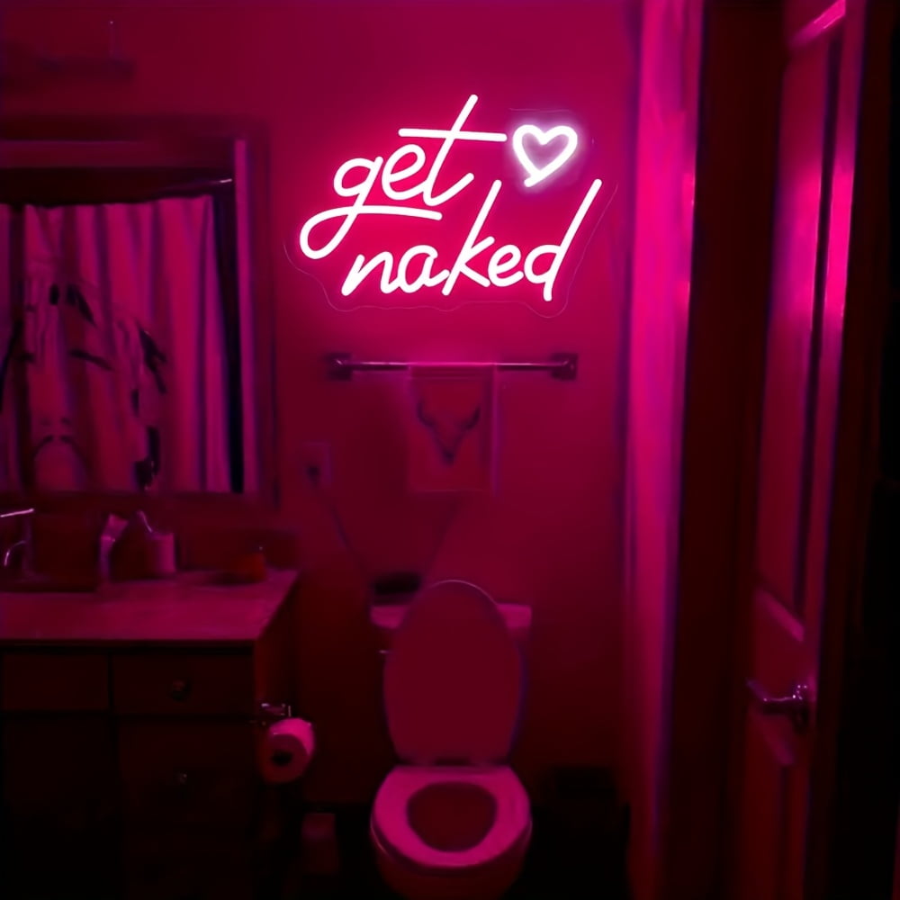 1pc "Get Naked" USB-Powered LED Neon Sign - Wall-Mounted, Cursive Font, Pink & Purple Glow, Perfect for Birthday, Wedding, Party, or Hotel Decor, Party Wall Decor | Cursive Font Design