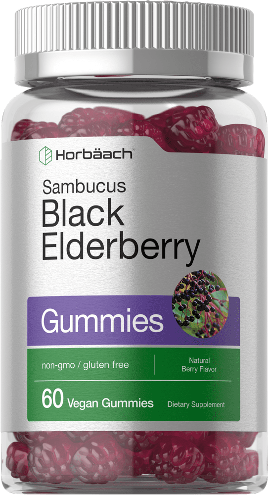 Sambucus Black Elderberry Gummies | 60 count | with Zinc and Vitamin C | Vegan, Non-GMO, Gluten free Extract for Adults | Natural Berry Flavor | by Horbaach