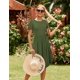 thumbnail image 4 of Vestido casual para mujer, manga de verano, bolsillo, modesto, viaje a media rodilla, color verde mi, 4 of 5