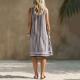 thumbnail image 4 of Lenpel Cotton Linen Dresses for Women Striped Casual V Neck Sleeveless Tank Dresses Knee Length Dress with Pocket Beach Vacation Sundresses, 4 of 5