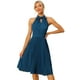 thumbnail image 1 of Vestido plisado para mujer con cuello halter sin mangas de gasa vestidos de trabajo Azul marino L, 1 of 5