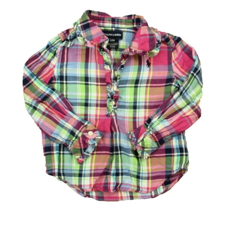 

Pre-owned Ralph Lauren Girls Pink | Blue Plaid Blouse size: 24 Months