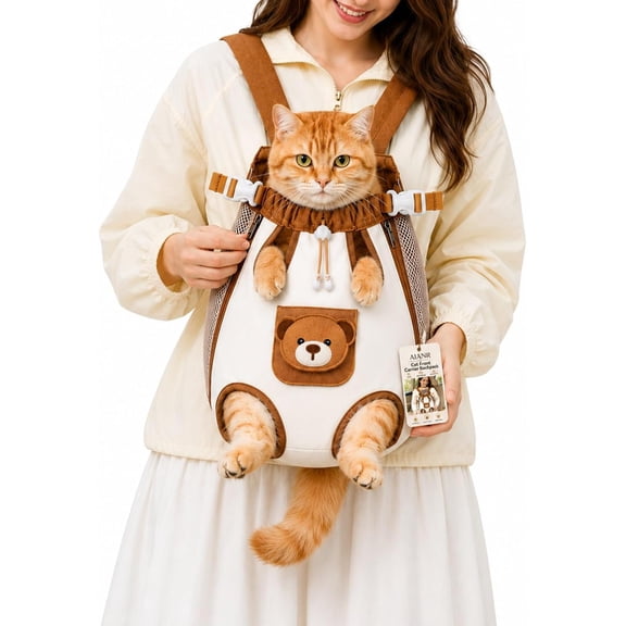 Cat Front Carrier Backpack, Hands-Free Bag for 4-6 lb Pets with Breathable Mesh & Leash,M
