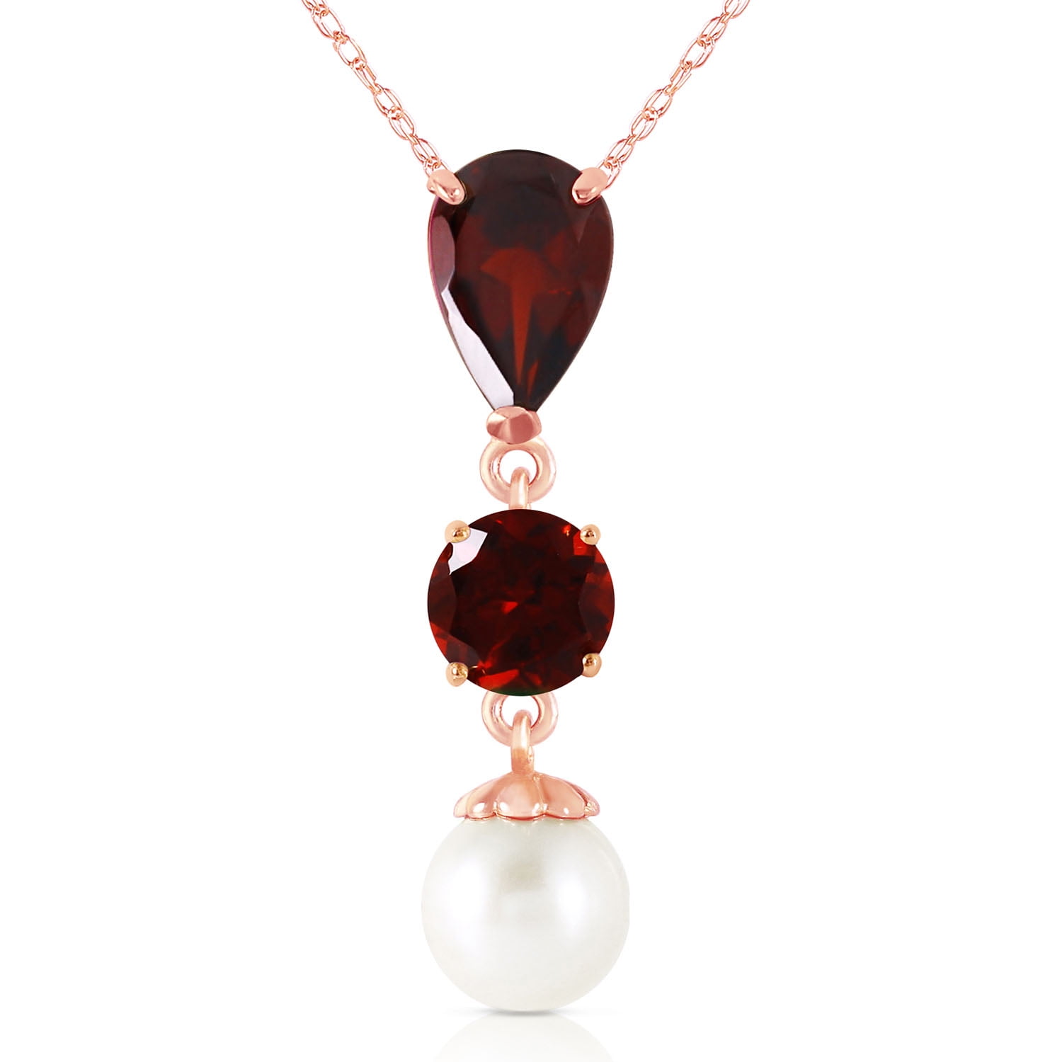 Galaxy Gold 14K Solid Gold Natural Garnet Pendant Necklace for Women - Rose Gold Fine Jewelry