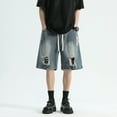 thumbnail image 3 of Fashion men's American high street yellow mud torn denim shorts, men's vibe trendy brand ruffian handsome explosive street five point shorts, 3 of 21