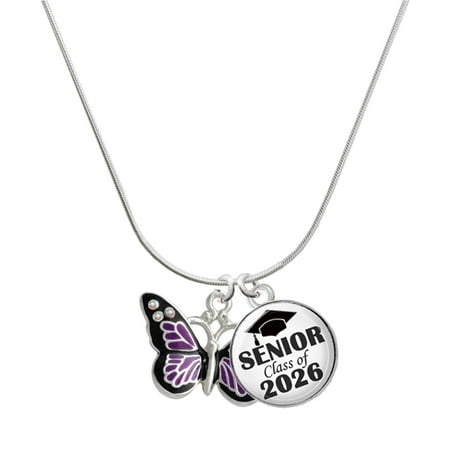 Delight Jewelry Silver-tone Large Purple Butterfly with 6 AB Crystals – Silvertone Senior Class of 2026 Dome Necklace 18 Delight Jewelry Silver-tone Large Purple Butterfly with 6 AB Crystals – Silvertone Senior Class of 2026 Dome Necklace 18