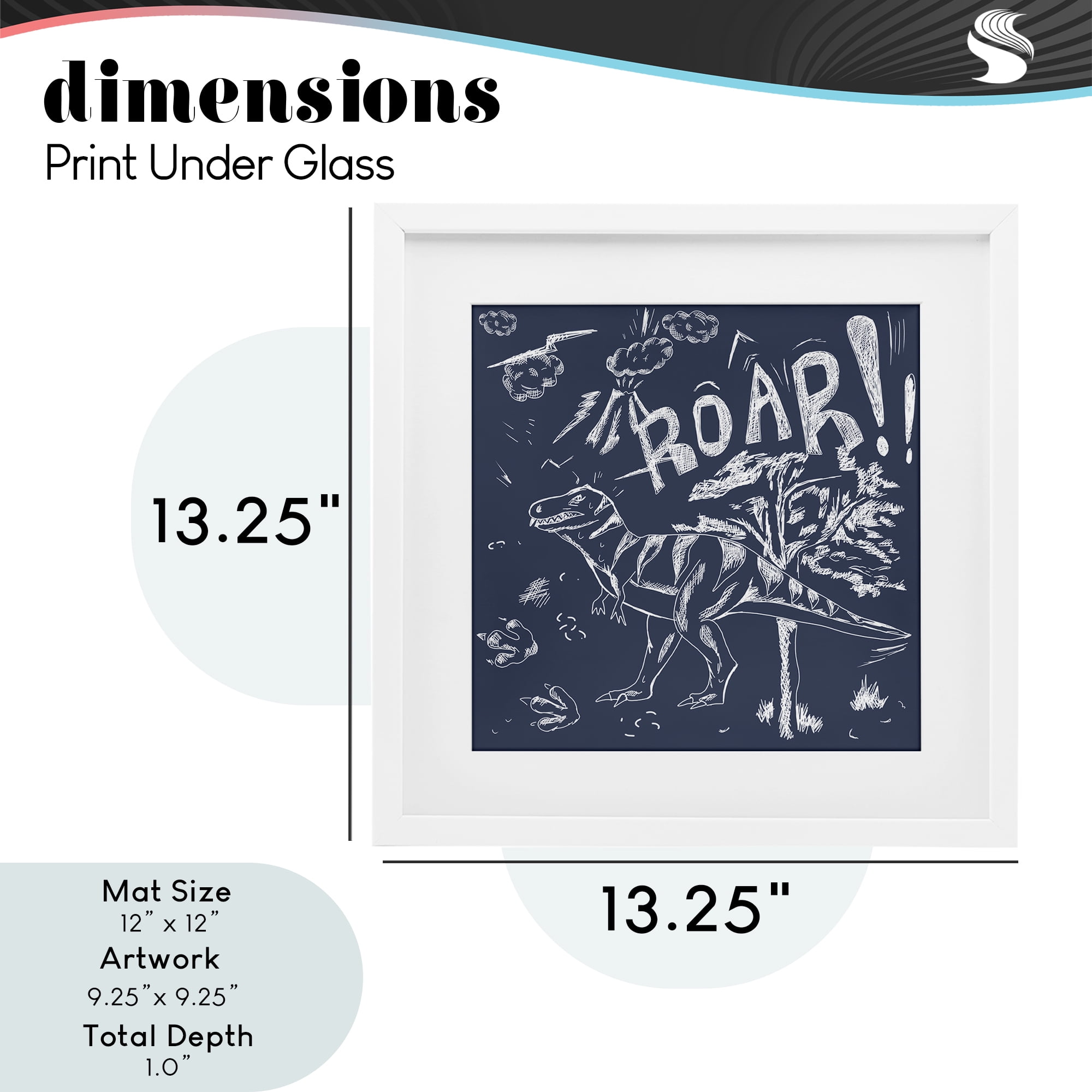 Sketchy Roar Dinosaur White Framed Print Under Glass, design by HUE and MI and Sangita