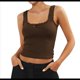 thumbnail image 3 of Camisola de Tirantes para Mujer, , Ajustada, de Punto Acanalado, con Encaje, para Verano, con Cuello Cuadrado y Sin Mangas. Café S, 3 of 10