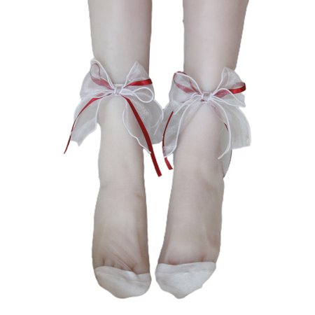 

TINYSOME Japanese Lolita Ribbon Bow Glass Fiber Short Socks Summer Casual Ultra Thin Transparent Kawaii Sweet Lace Mesh Hosiery