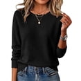 thumbnail image 4 of YHAJDS Pullover Sweaters for Women Solid Color Crew Neck Long Sleeve Lightweight Business Casual Knit Shirts Winter Outfits, 4 of 9