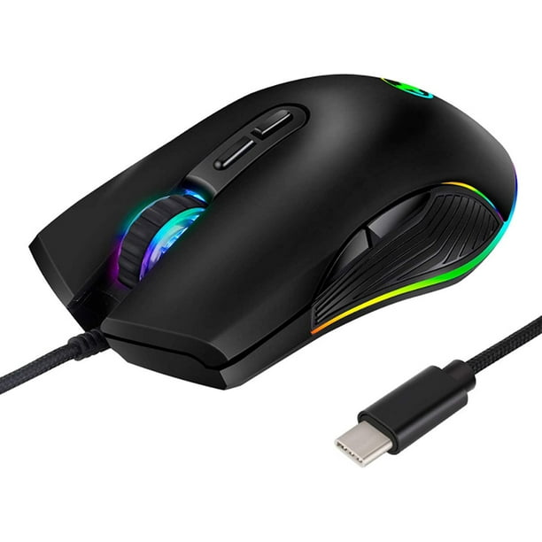 USB C Mouse Type C Ergonomic Wired Mouse RGB Gaming Mouse Optical Mice with  Adjustable DPI 800/1600/2400/3200 Compatible with Notebook, C, Laptop,
