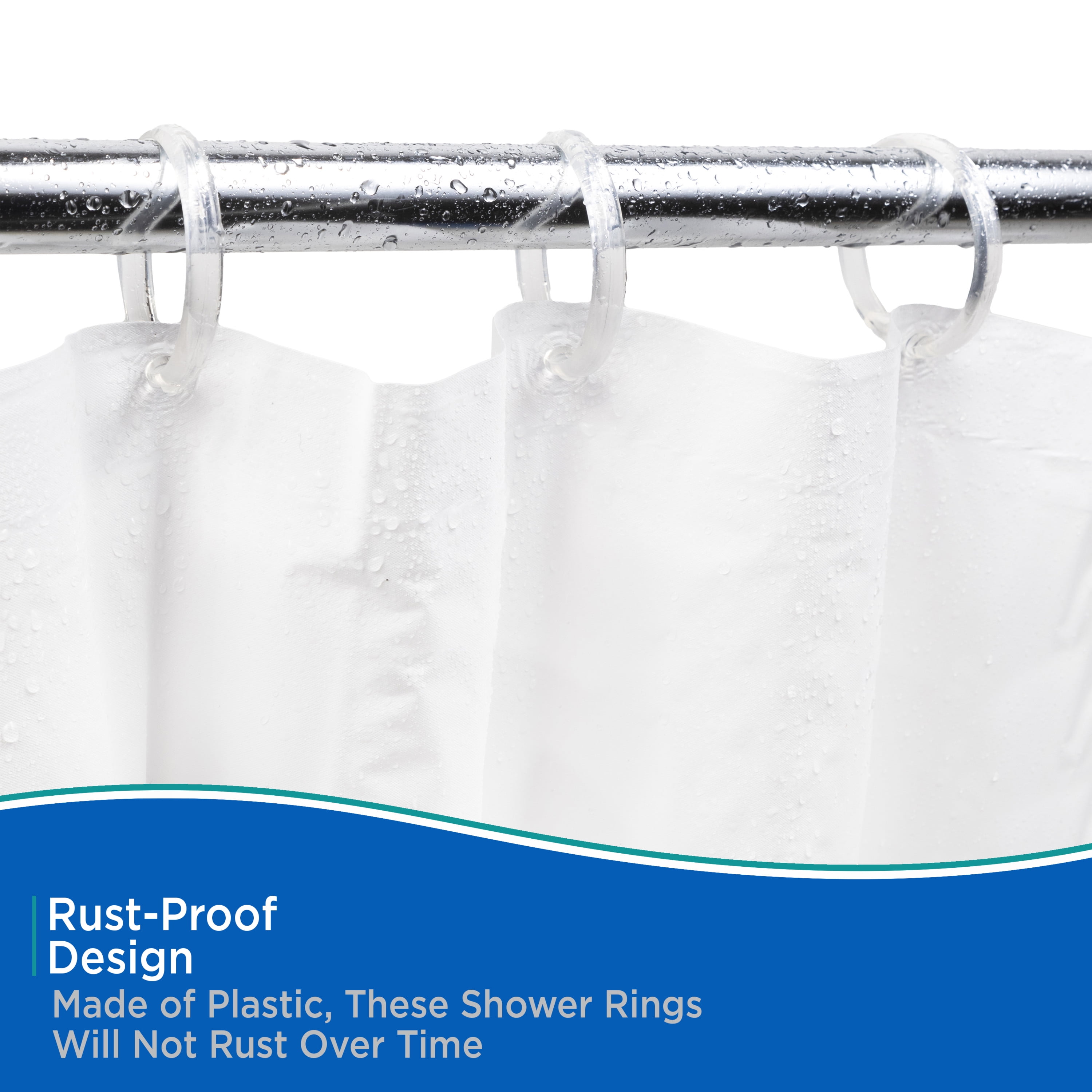 (2 pack) Kenney Rust-Proof Smooth Plastic Shower Curtain Rings, Set of 12, Clear