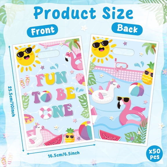 MALLMALL6 50pcs Pink Pool Party Favor Bag for 1st Birthday, Fun to Be One Pool Goodie Bag with Handle