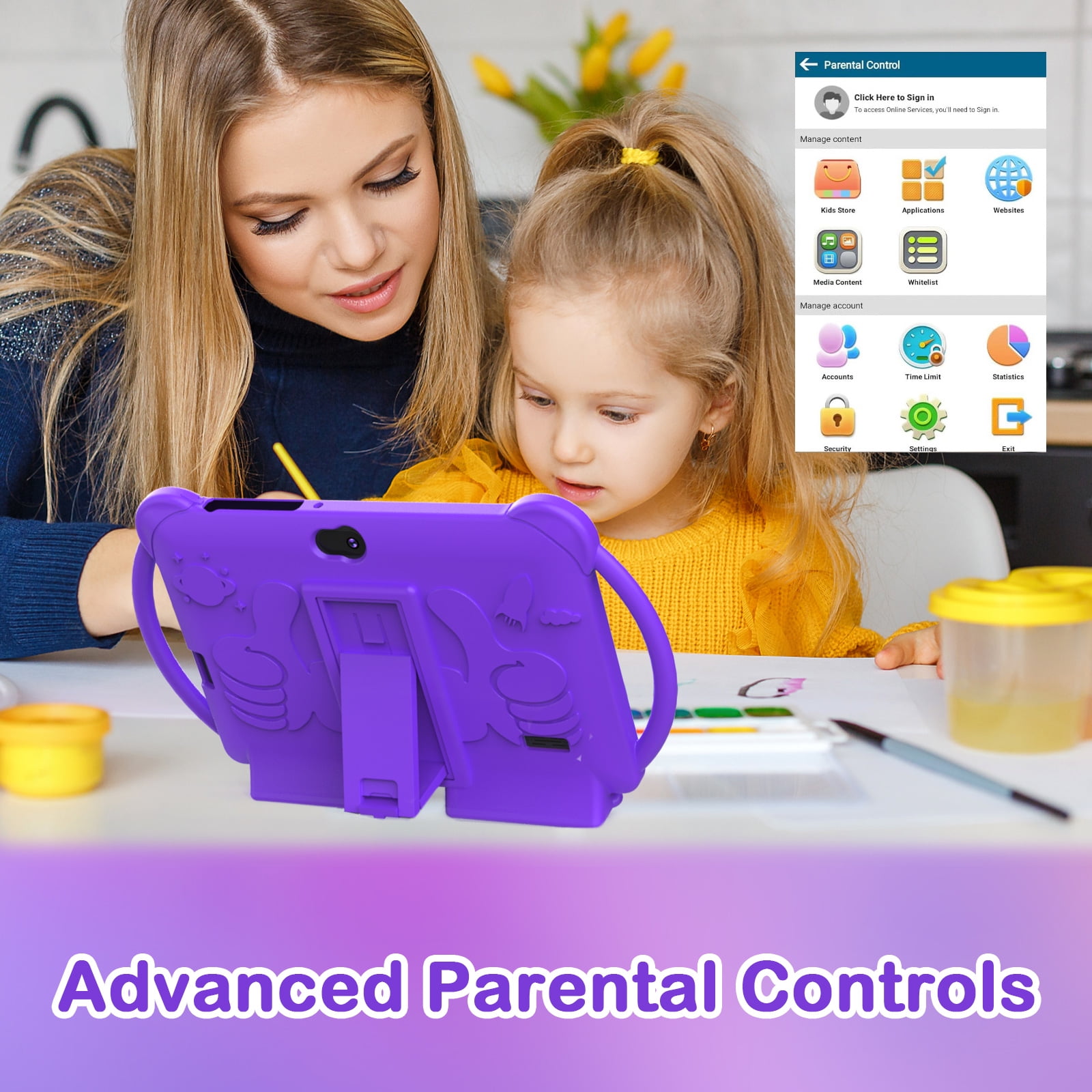 Kids Tablet 7 Inch Android Toddler Tablet with Protective Cover, 4GB RAM + 32GB ROM, WiFi &BT, Dual Camera, Pre-Installed Educational Games & Parental Control, IPS Touch Screen